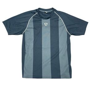 Vintage Nike Soccer Shirt Jersey Dri-Fit Blue Striped Center Swoosh Men’s Large